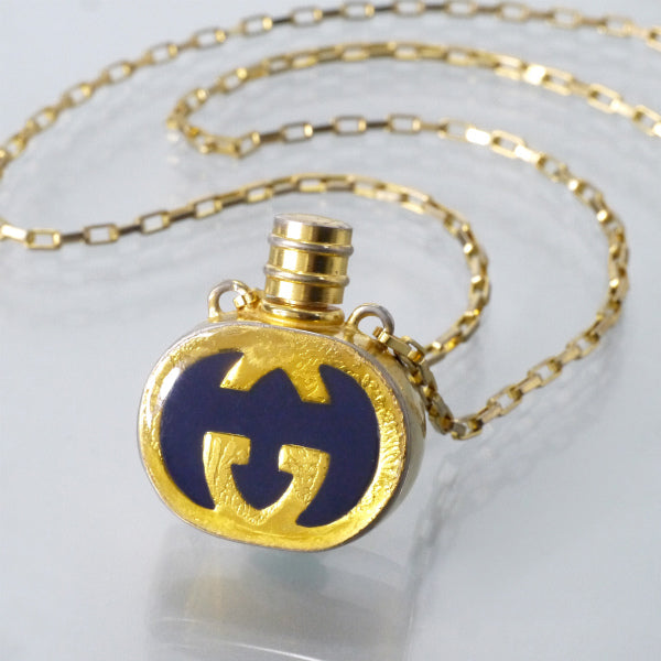 OLD Gucci　GGマーク香水ボトル ペンダント（青/ゴールド）