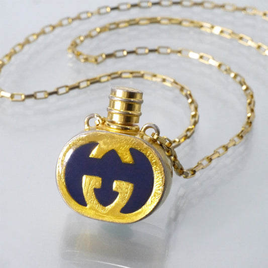 OLD Gucci　GGマーク香水ボトル ペンダント（青/ゴールド）