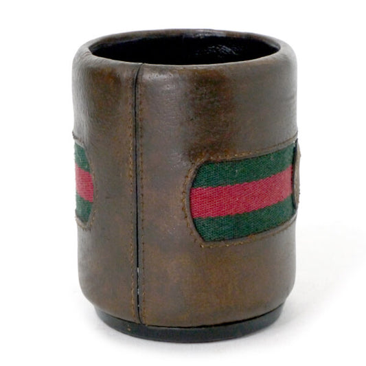 OLD GUCCI レザー製シェリー×ビット ペン立て（濃茶）