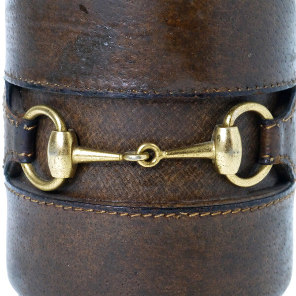 OLD GUCCI レザー製シェリー×ビット ペン立て（濃茶）