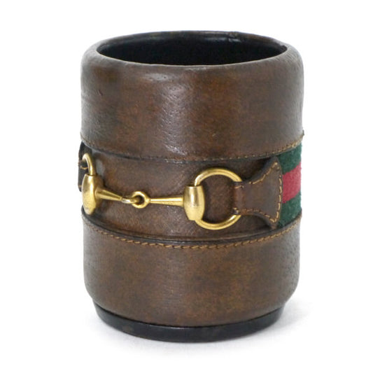 OLD GUCCI レザー製シェリー×ビット ペン立て（濃茶）