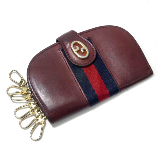 OLD Gucci 総革シェリーハーフムーン6連キーケース（ボルドー）