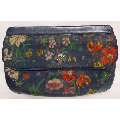 OLD Gucci フローラFLORA クラッチバッグ（青）