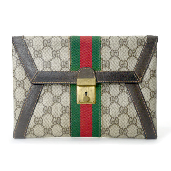 OLD Gucci レターカット シェリークラッチ＆ポーチ（茶）