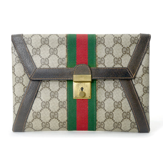 OLD Gucci レターカット シェリークラッチ＆ポーチ（茶）