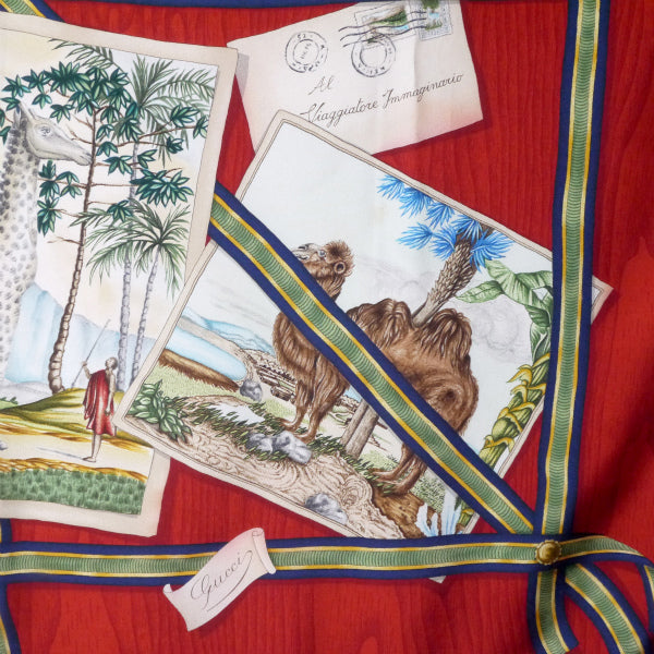 OLD Gucci アニマル柄 大判シルクスカーフ（赤系） – Vintage