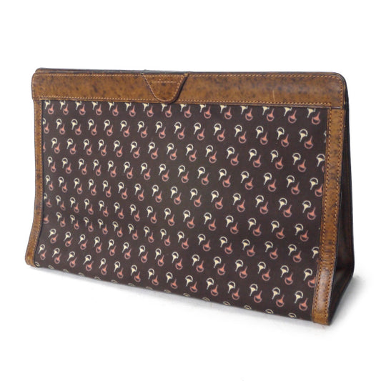 OLD Gucci 逆三角形ビット柄クラッチバッグ（茶・大）