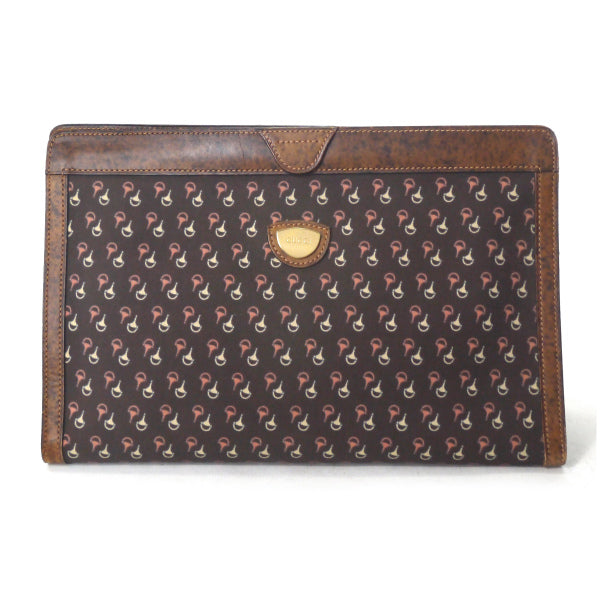 OLD Gucci 逆三角形ビット柄クラッチバッグ（茶・大）