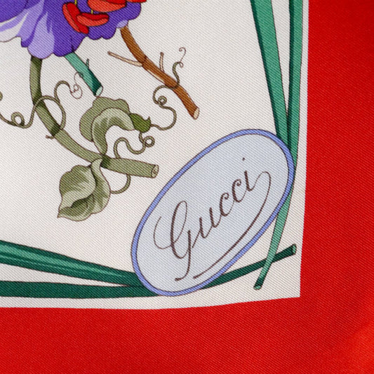 OLD Gucci フローラ 大判シルクスカーフ（赤系 ）