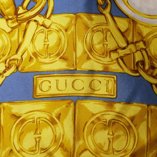 OLD Gucci ビットチェーン柄 大判シルクスカーフ（青系 ）