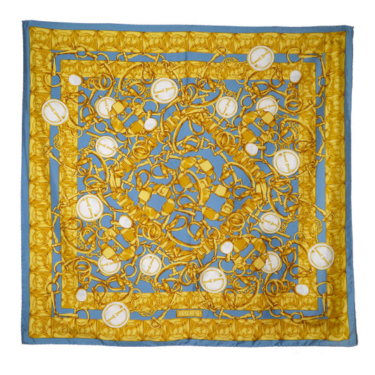 OLD Gucci ビットチェーン柄 大判シルクスカーフ（青系 ）