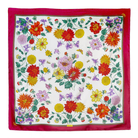 OLD Gucci ダリア柄 フローラ大判シルクスカーフ（ローズ系）