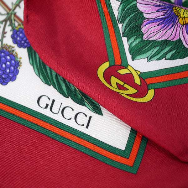 OLD Gucci ダリア柄 フローラ大判シルクスカーフ（ローズ系）