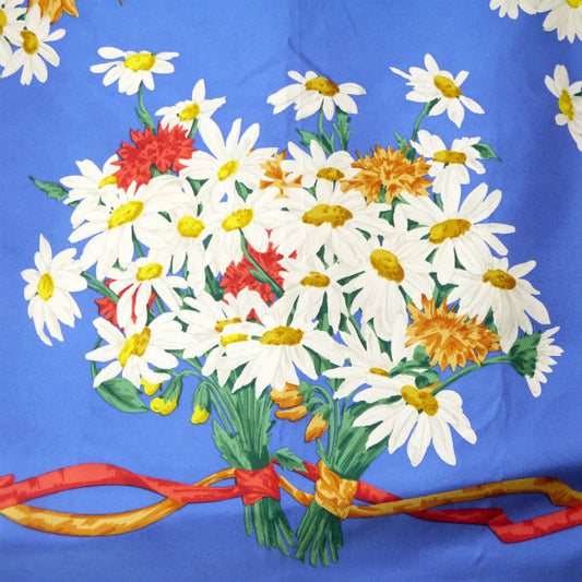 OLD Gucci マーガレット柄 フローラ大判シルクスカーフ（青系）