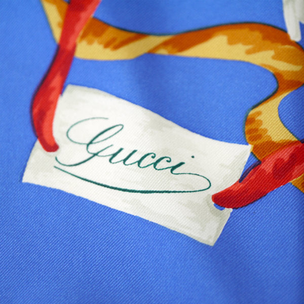 OLD Gucci マーガレット柄 フローラ大判シルクスカーフ（青系）