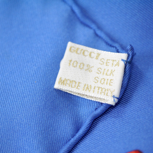 OLD Gucci マーガレット柄 フローラ大判シルクスカーフ（青系）