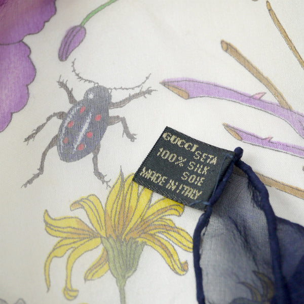 OLD Gucci フローラ 大判シルクスカーフ（紺系 ）