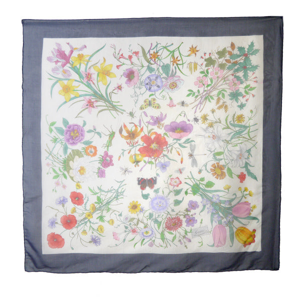 OLD Gucci フローラ 大判シルクスカーフ（紺系 ）