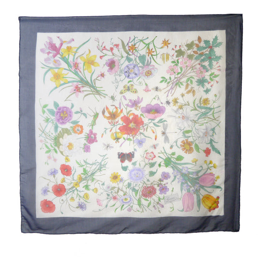 OLD Gucci フローラ 大判シルクスカーフ（紺系 ）