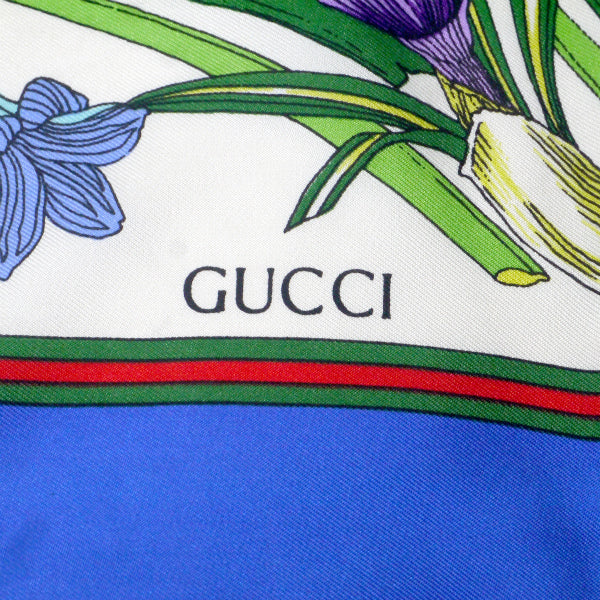 OLD Gucci フローラ 大判シルクスカーフ（青）