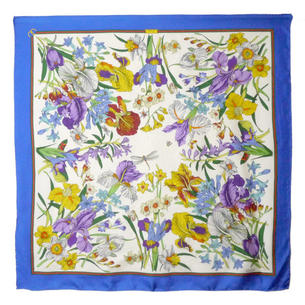 OLD Gucci フローラ 大判シルクスカーフ（青）