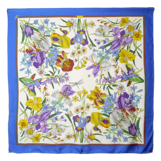 OLD Gucci フローラ 大判シルクスカーフ（青）