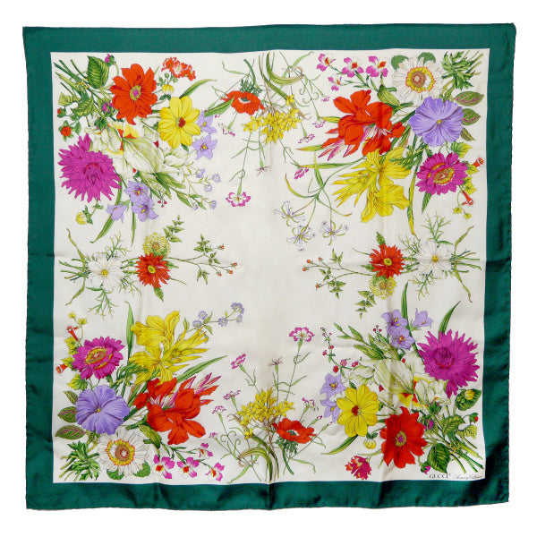 OLD Gucci フローラ 大判シルクスカーフ（緑系）