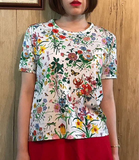 OLD Gucci フローラ コットンＴシャツ（白）