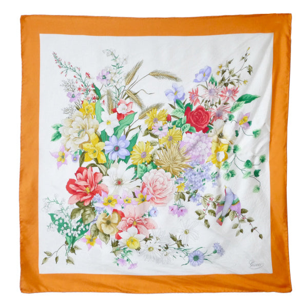 OLD Gucci フローラ 大判シルクスカーフ（オレンジ系）