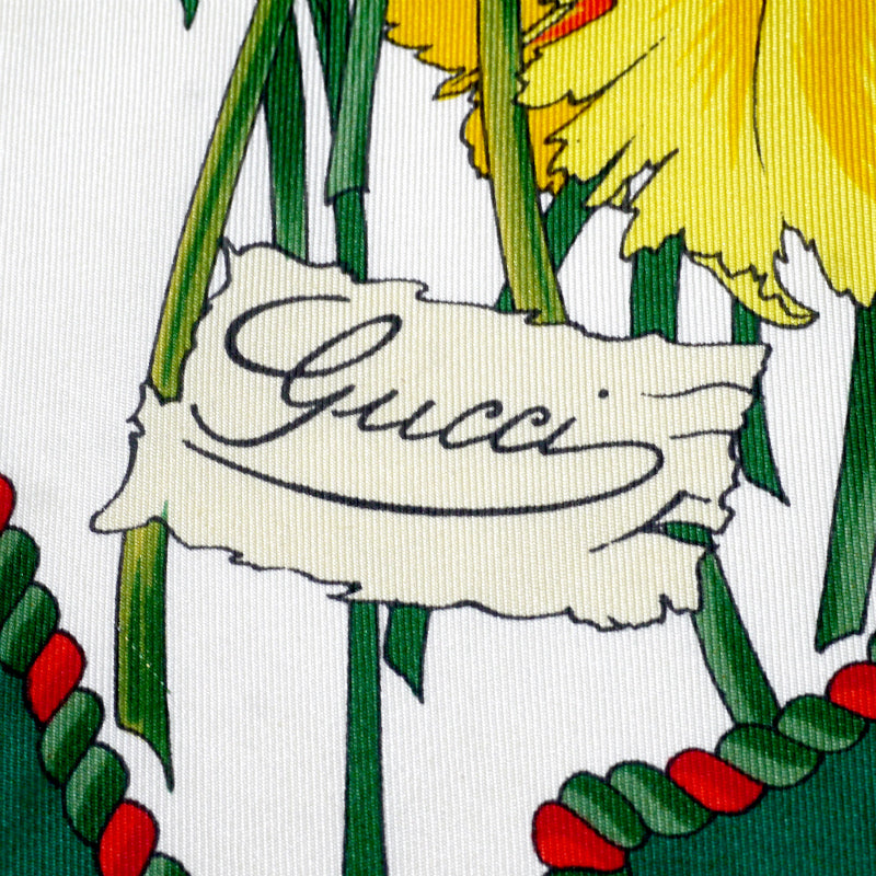 OLD Gucci フローラ 大判シルクスカーフ（深緑系）