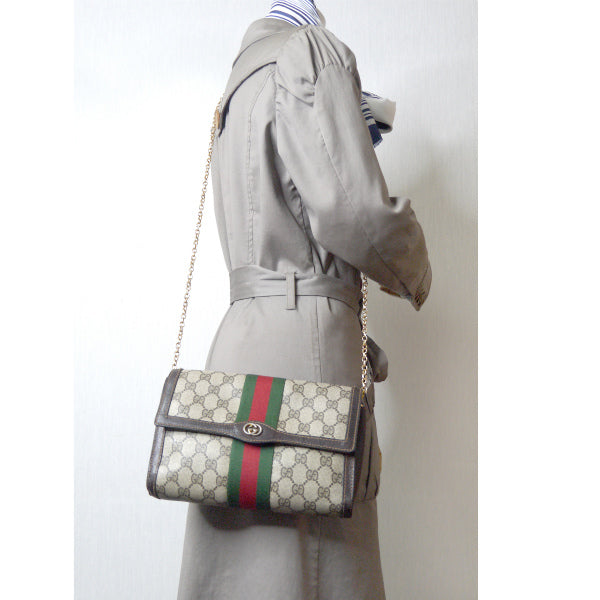 OLD Gucci  チェーン付クラッチバッグ（茶）