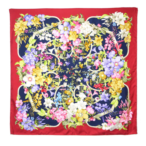 OLD Gucci フローラ 大判シルクスカーフ（赤/紺系）