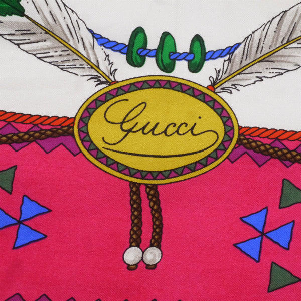 OLD Gucci インディアン柄 大判シルクスカーフ（紺/ピンク系）