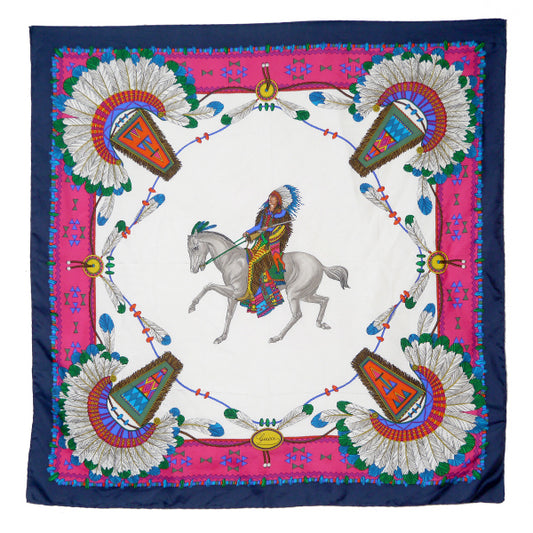 OLD Gucci インディアン柄 大判シルクスカーフ（紺/ピンク系）