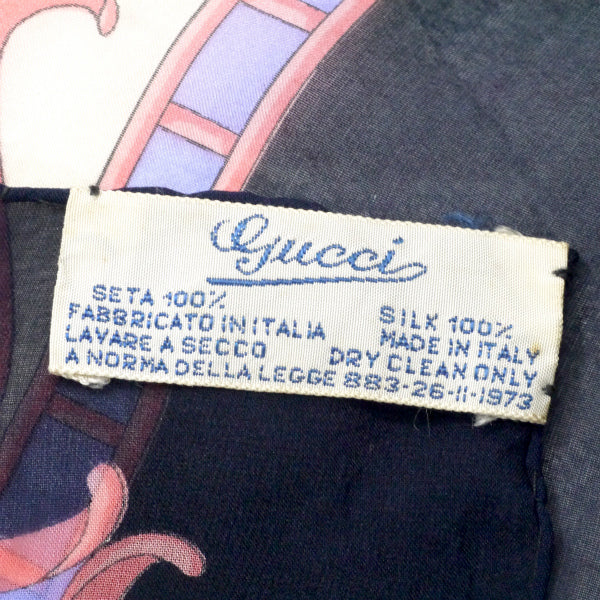 OLD Gucci ＜訳あり＞フローラ 大判シルクシフォンスカーフ（紺系）