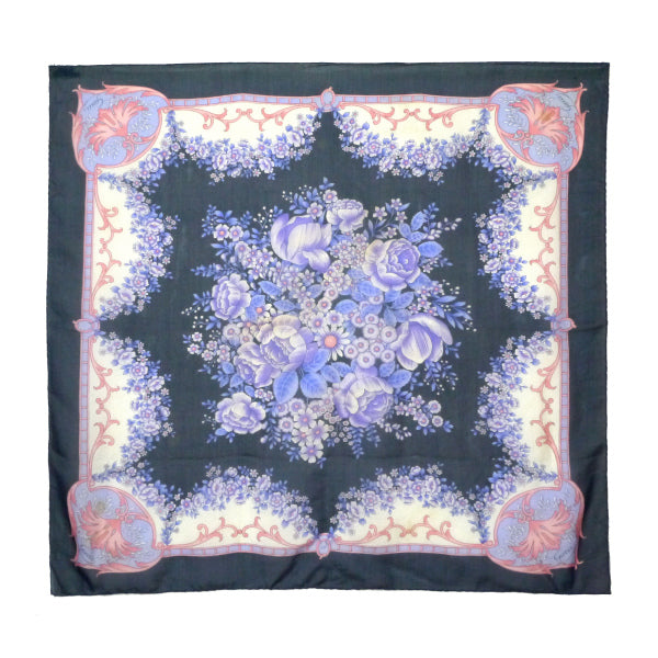 OLD Gucci ＜訳あり＞フローラ 大判シルクシフォンスカーフ（紺系）
