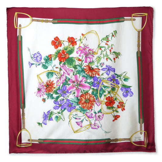 OLD Gucci アクセコ フローラ大判シルクスカーフ（深赤系）