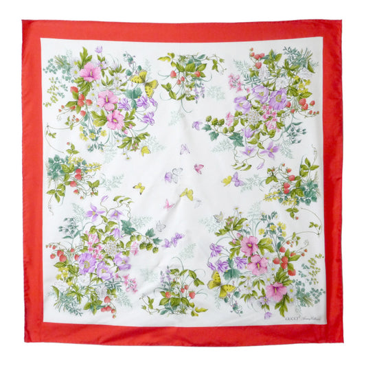 OLD Gucci　アクセコ フローラ大判シルクスカーフ（赤系）