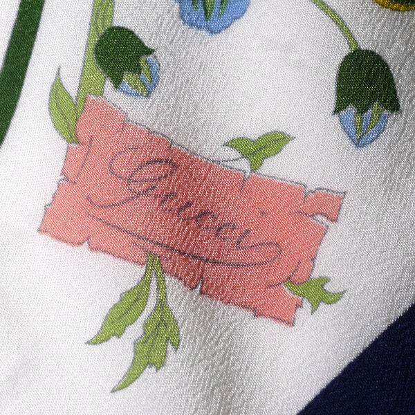 OLD Gucci　シルクツイル フローラ ネックボウ（紺系）