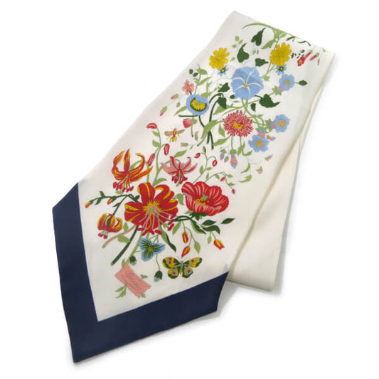 OLD Gucci　シルクツイル フローラ ネックボウ（紺系）