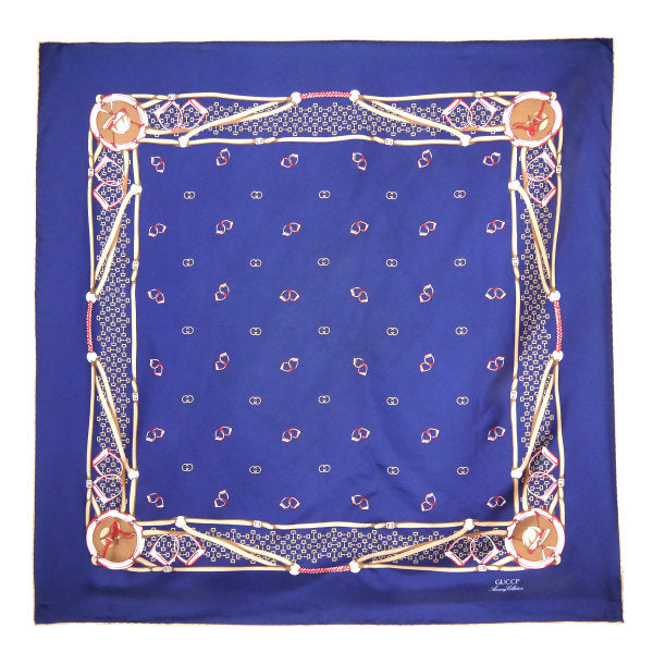 OLD Gucci　アクセコ ビット＆GG柄大判シルクスカーフ（青系）