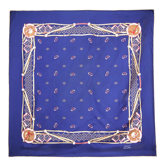 OLD Gucci　アクセコ ビット＆GG柄大判シルクスカーフ（青系）