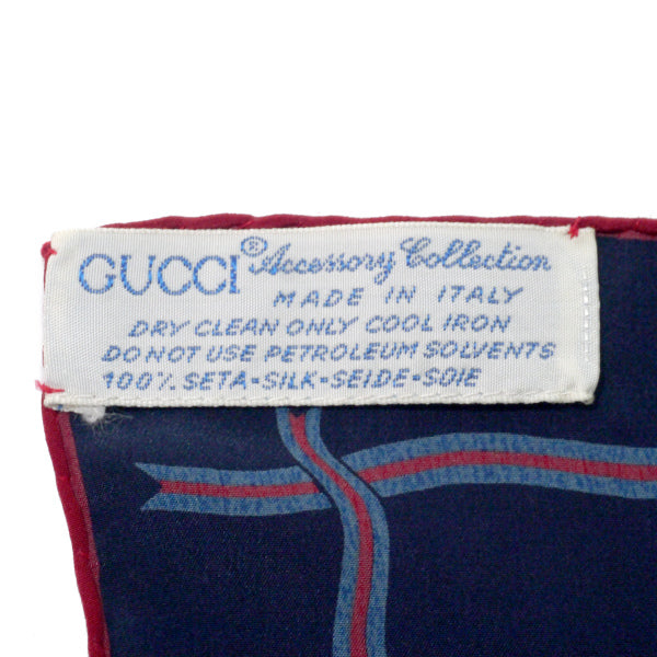 OLD Gucci　小花柄シェリー中判シルクスカーフ（紺系）