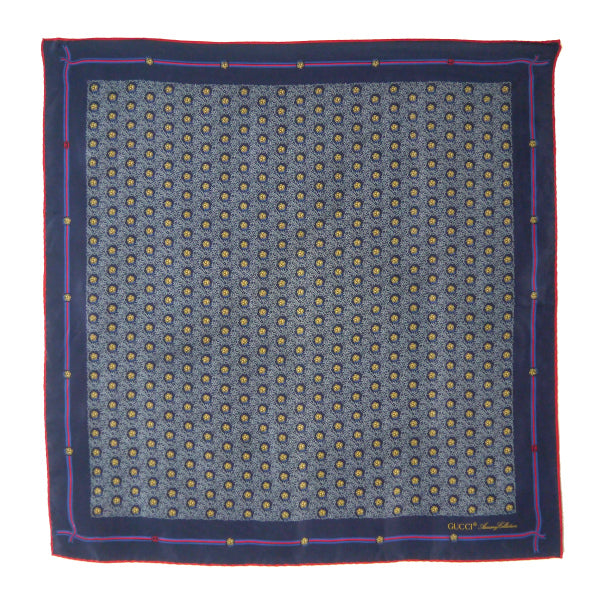 OLD Gucci　小花柄シェリー中判シルクスカーフ（紺系）