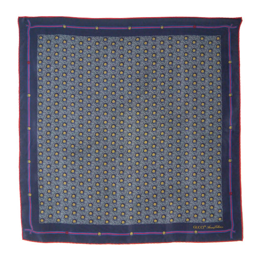 OLD Gucci　小花柄シェリー中判シルクスカーフ（紺系）