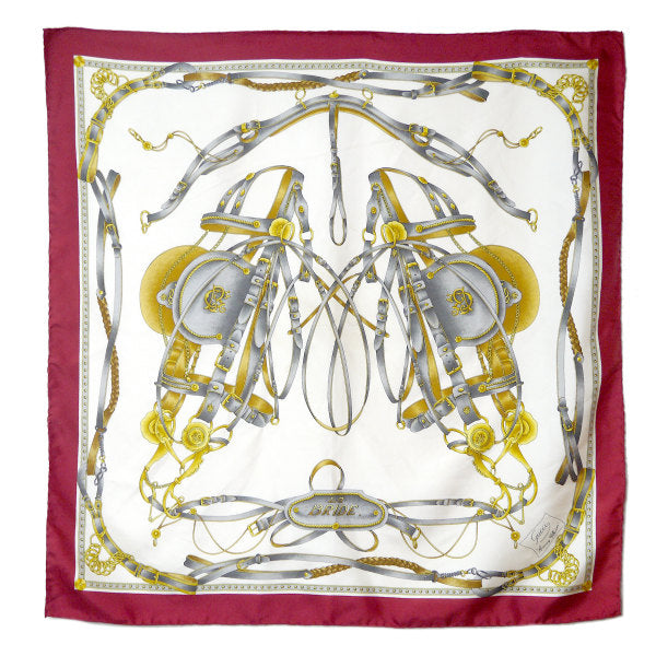 OLD Gucci アクセコ "la BRIDE"大判シルクスカーフ（赤系）