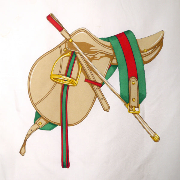 OLD Gucci サドル＆ロゼット柄 大判シルクスカーフ（赤系）