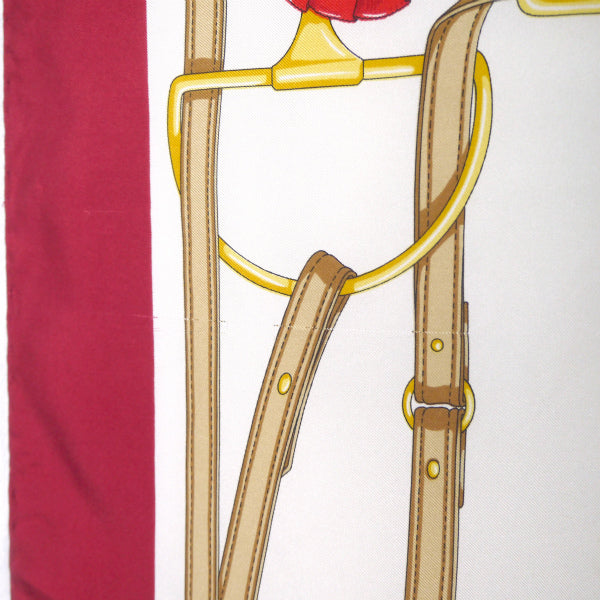 OLD Gucci サドル＆ロゼット柄 大判シルクスカーフ（赤系）