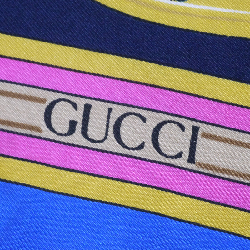 OLD Gucci　ダマスク柄シルク大判スカーフ（青系）