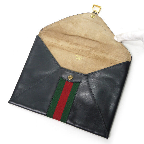 OLD Gucci レターカット総革シェリークラッチ＆ポーチ（黒） – Vintage